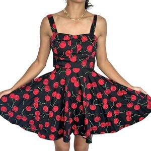 Cherry Print Pinup Dress XS/Small Retro 50s Rockability Mod Mini SwingTwee USA